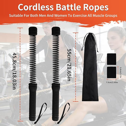 Premium Cordless Battle Ropes - Heavy Duty Ropeless Training Sticks for Home Gym with TPR Grips & Wrist Wraps，Portable Workout Equipment for HIIT, Strength & Cardio Training