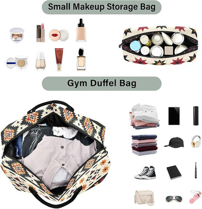 Weekender Bags Travel Duffel Gym Bag Indian Aztc Western Carry on Overnight Tote Bag with Toiletry Bag for Airplane Travel Trip Gym Yoga