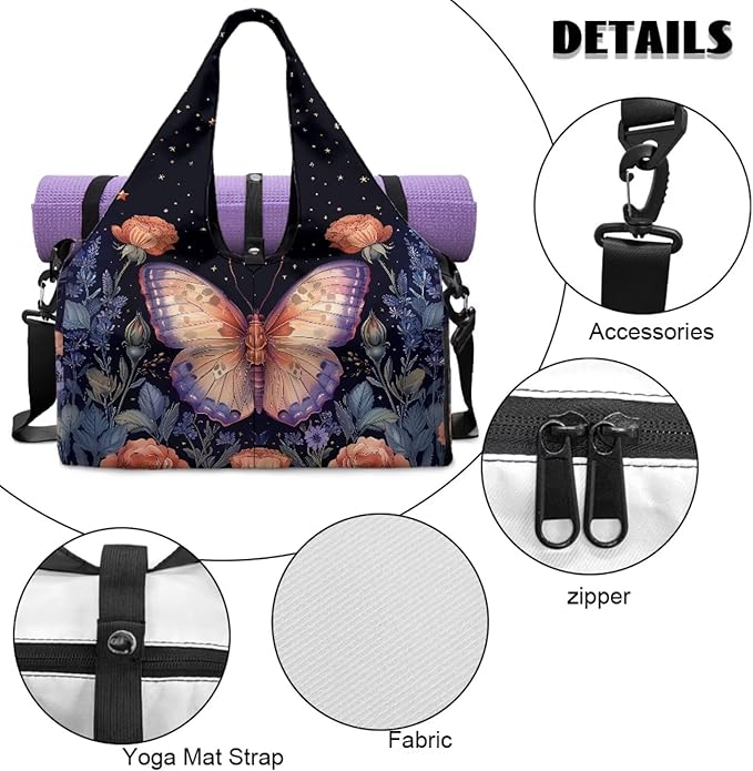 Gym Bag with Yoga Mat Holder Large Tote Bag With Multi Pockets for Women Men Dry Wet Separated Pocket Carryall Yoga Tote Bag for Pilates Travel Workout Office