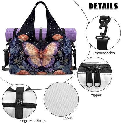 Gym Bag with Yoga Mat Holder Large Tote Bag With Multi Pockets for Women Men Dry Wet Separated Pocket Carryall Yoga Tote Bag for Pilates Travel Workout Office