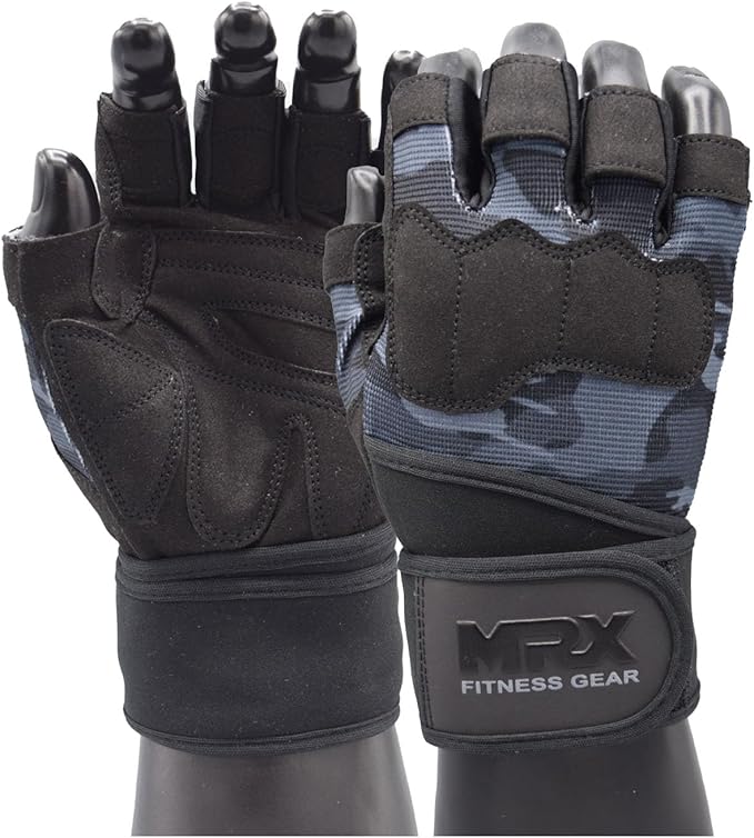 MRX Weightlifting Gloves for Men Workout Gloves Mens Wrist Support Lifting Gloves Male Gym Gloves | Workout Gym Accessories for Men Weight Lifting Fingerless Gym Exercise for Powerlifting