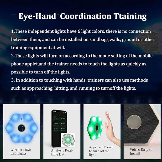 Agile Reaction Training Lamp Set, LED Flash Reflex Training Equipment, Portable Smart Agile Fitness Light with 6 Light Colors, Automatic Brightness Adjustment, 270 Degrees Viewing Angle,6Lights