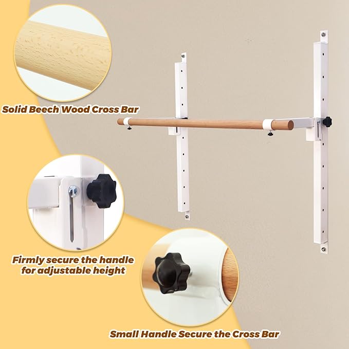 Height Adjustable Ballet Barre Foldable Ballet Bar Dance Training Barre,Wall Mount With Solid Beech Wood Bar,Home Fitness Equipment for Pull Up Stretching Never move or Shake