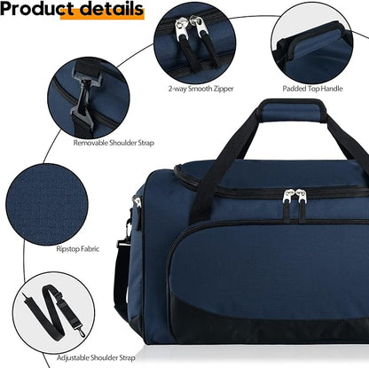 Gym Duffle Bag for Men - 55L Navy Blue Large Duffel Bags for Sports, Workout, Traveling, Durable Heavy Duty Duffel Gear Bag