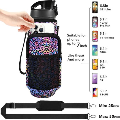 32 oz Water Bottles with Straw & Strap, Motivational Water Bottles with Times to Drink, BPA Free Reusable Sports Water Bottle with Sleeve Carrier for Hiking, Travel, Running or Fitness