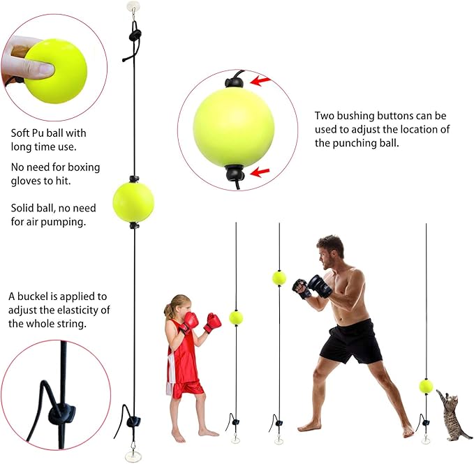 Boxing Reflex Ball for Hand Eye Coordination, Boxing Equipment for Training at Home, Double End Punching Ball, Workout for Adults & Kids Indoor, No Hammer for Installing, Anxiety Stress Relief.