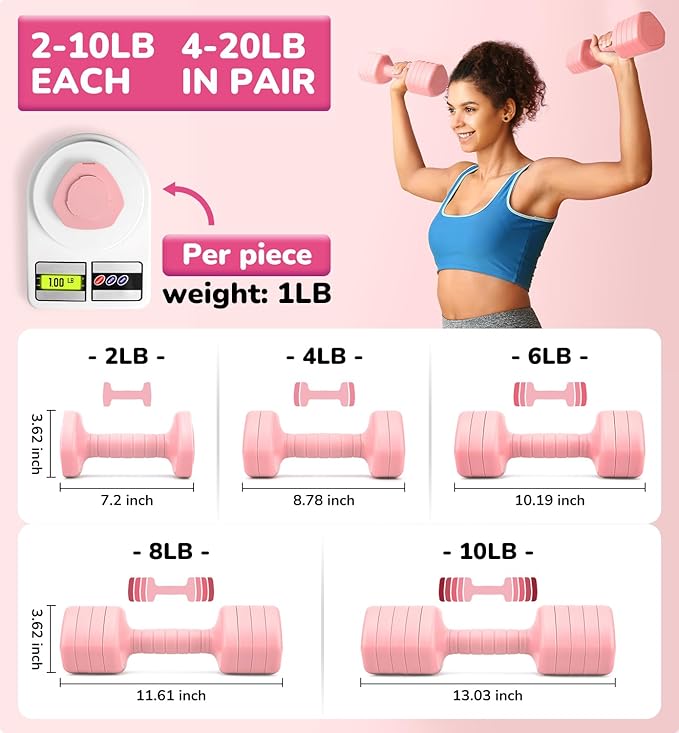10LBS 20LBS 30LBS Dumbbells Adjustable Dumbbell Set of 2, Hand Weights for Women Men Free Weight Dumbbells Sets for Home Gym & Outdoor Exercise Workout Strength Training Equipments