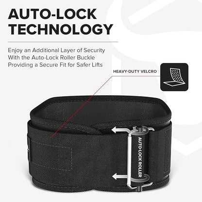 Weightlifting Belt For Men and Women - 6 Inch Auto-Lock Weight Lifting Back Support, Workout Back Support for Lifting, Fitness, Cross Training and Powerlifitng