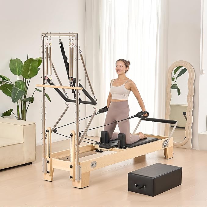 VEVOR Pilates Reformer Accessories for Home Gym, Include Reformer Box/Chair/Spine Corrector/Wall Mounted Machine/Jump Board/Foldable & Dual Resistance Springs