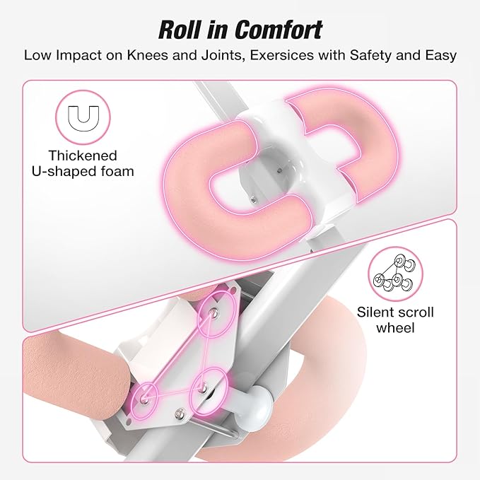 WARMOUNTS Ab Machine, Ab Workout Equipment, Adjustable Core & Ab Trainer Machine with Resistance Bands for Home Gym, Foldable, Knee Protection, Abdominal Exercise Equipment for Stomach Workout (Pink)