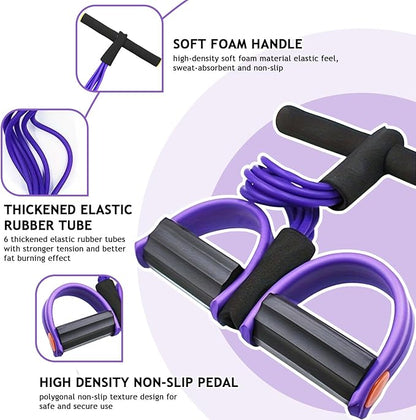 Kammoy 6-Tubes Tension Rope, Multifunction Elastic Yoga Pedal Puller Resistance Band, Natural Latex Tension Rope Fitness Equipment, for Abdomen, Waist, Arm, Leg Stretching Slimming Training