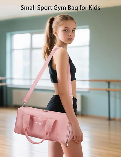 Sports Small Gym Bag for Women Girls, Cute Mini Duffle Bag with Wet Pocket & Shoes Compartment, Personal Item Travel Workout Bag, 16"-Small, Pink