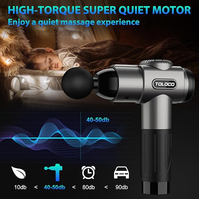 TOLOCO Massage Gun, Deep Tissue Back Massage for Athletes for Pain Relief, Percussion Massager with 10 Massages Heads & Silent Brushless Motor, Valentines Day Gifts for Him Her, Grey