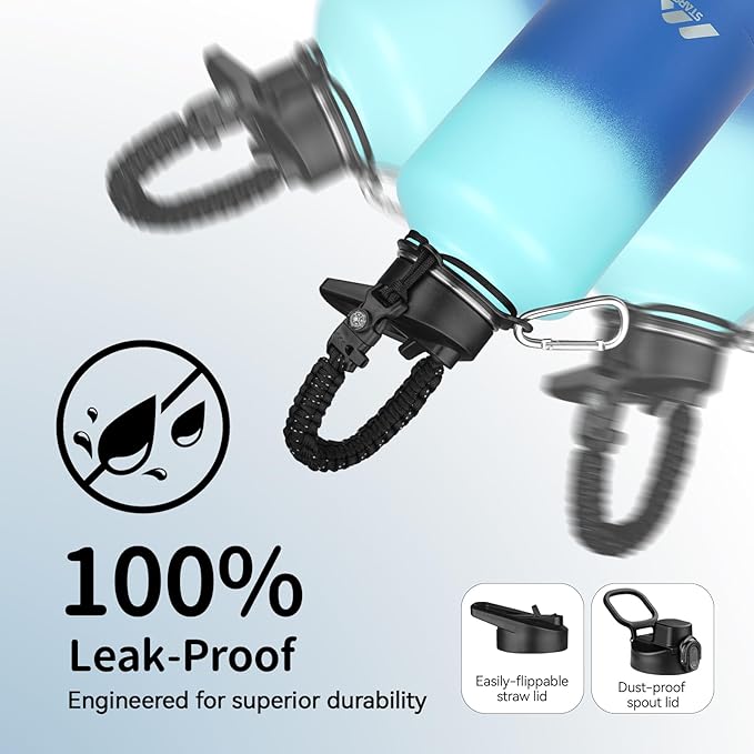 StarSpeed 64oz Insulated Water Bottle with Straws & 2 Lids, Half Gallon Stainless Steel Double Walled Vacuum Water Jug, Large Wide Mouth with Paracord Handle for Gym Camping Hiking, Green Blue