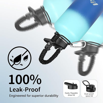 StarSpeed 64oz Insulated Water Bottle with Straws & 2 Lids, Half Gallon Stainless Steel Double Walled Vacuum Water Jug, Large Wide Mouth with Paracord Handle for Gym Camping Hiking, Green Blue