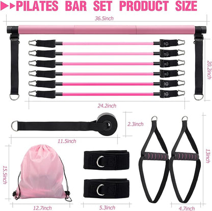Pilates Bar Kit with Resistance Bands, Multifunctional Pilates Bar for Women & Men with Heavy-Duty Metal Adjustment Buckle, Pilates Home Equipment for Full Body Workouts