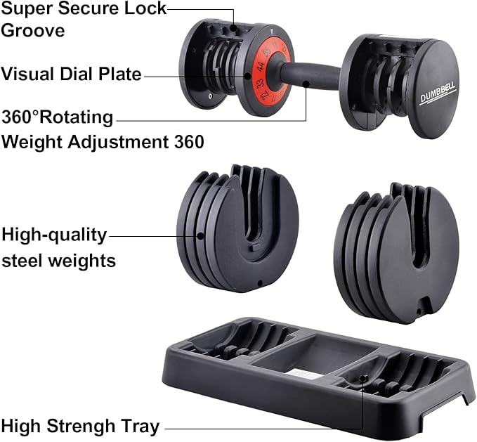 25/55lb Pair Adjustable Dumbbell Set, Adjustable Dumbbells Set of 2, 5 in 1/10 in 1 Free Weights Dumbbells Set with Anti-Slip Texture Handle, Weight Set For Home Gym Suit both Men and Women