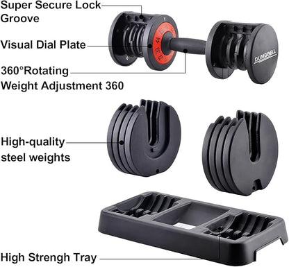 25/55lb Pair Adjustable Dumbbell Set, Adjustable Dumbbells Set of 2, 5 in 1/10 in 1 Free Weights Dumbbells Set with Anti-Slip Texture Handle, Weight Set For Home Gym Suit both Men and Women