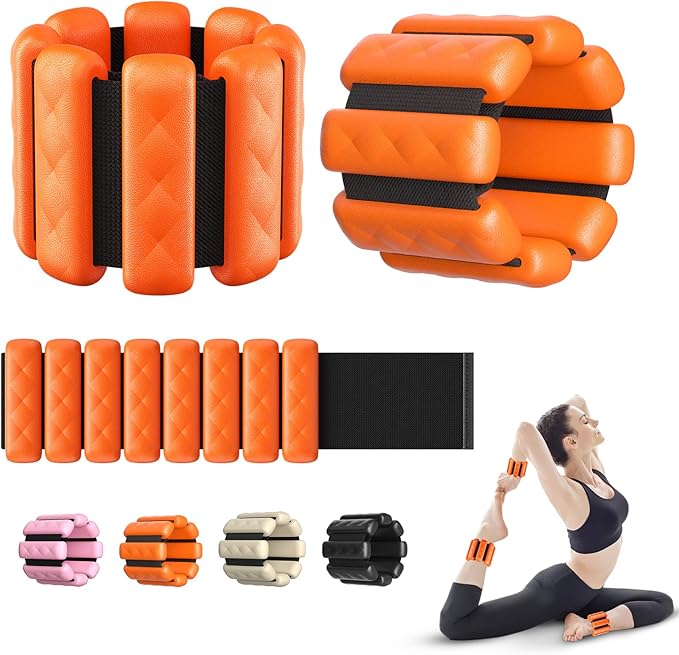 Pilates Wrist and Ankle Weights for Women - Adjustable Weighted Bangles for Men, 2 lbs Weighted Arm Bands Foot Leg Weights for Walking, Yoga, Training, Exercise, Running, Set of 2 (1LB Each)