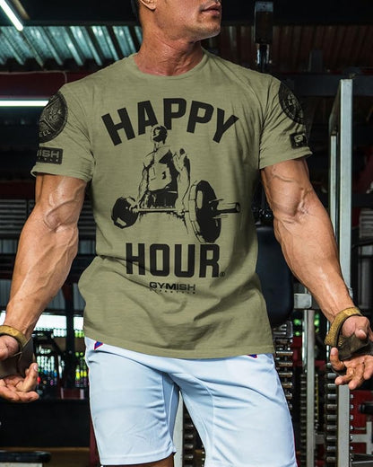 Gymish Lifestyle Happy Hour Deadlift Work Out T-Shirt, Weightlifting Gym Shirts