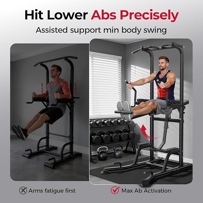 FLYBIRD Power Tower Pull Up Bar Station, Heavy Duty Dip Station with Adjustable Height, Multi-Function Pull Up Station for Home Gym Strength & Ab Workout, 800 LBS Capacity | FED Fitness