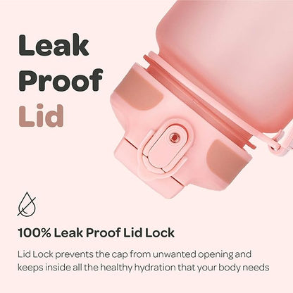 Hydracy Water Bottle with Time Marker -Large BPA Free Water Bottle & No Sweat Sleeve -Leak Proof Gym Bottle with Fruit Infuser Strainer & Times to Drink -Ideal for Fitness Sports & Outdoors