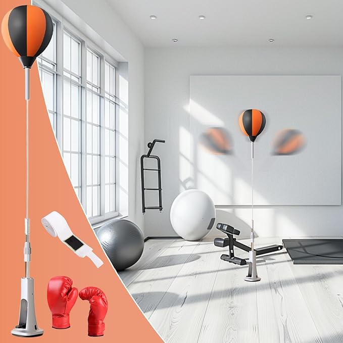 Punching Bag with Stand, Boxing Speed Trainer, Height Adjustable Stable Reaction Exerciser with Spring Base for Martial Arts Fitness Workouts Stress
