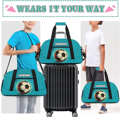 Personalized Soccer Gym Duffel Bags for Kids Boys with Custom Name Sport Training Travel Bags for Overnight Weekender, Indigo Blue