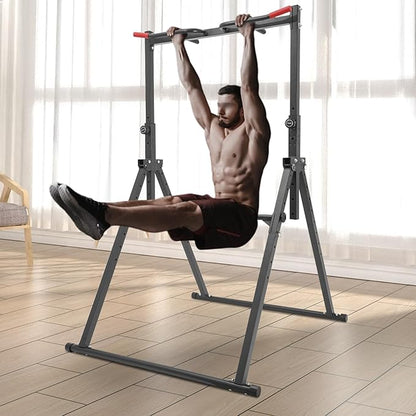 Pull Up Station, Triangular Power Tower, Foldable Pull Up Bar Stand, 440LBS Capacity Adjustable Height Dip Station for Home Gym, Strength Training Equipment