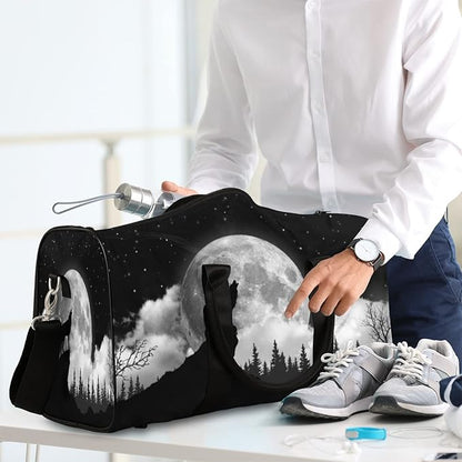 Travel Duffel Bag Wolf Moon Tree Theme Sport Tote Gym Bag Waterproof Foldable Carryon Weekend Overnight Training Handbag Sports Duffle Bags for Women Men Boys Girls