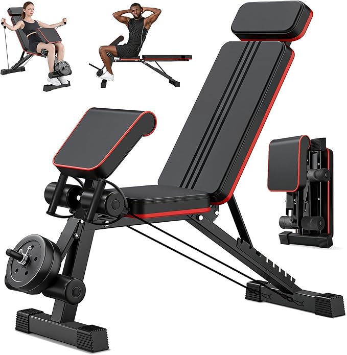 Adjustable Weight Bench, Foldable Workout Bench Press, Weight Benches for Home Gym, Workout Equipment for Full Body Exercise