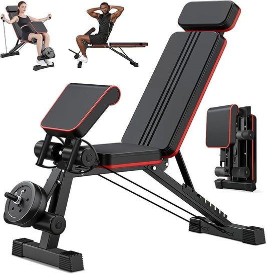 Adjustable Weight Bench, Foldable Workout Bench Press, Weight Benches for Home Gym, Workout Equipment for Full Body Exercise