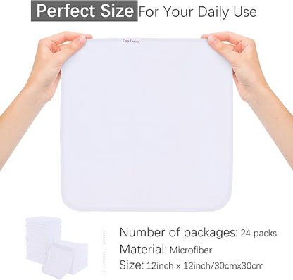 Cosy Family 24 Pack Soft Washcloths Set - 12 x 12 inches, Quick Drying - Highly Absorbent Coral Velvet Fingertip Towel Bathroom Wash Clothes for Bath, Spa, Facial, Kitchen - White