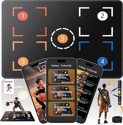 Portable Basketball Footwork Training Mat, Agility Footstep Training Mat, Basketball Pads for Training All Levels, Non-Slip Silent Equipment for All Ages to Improve Speed, Strength and Coordination