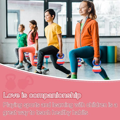 Kids Exercise Equipment With 2 Dumbbells and Kettlebell - Adjustable Workout Toy Equipment for Children Pretend Play Exercise - Toddler Beginner Gym & Fitness Family Games for Birthday Gifts
