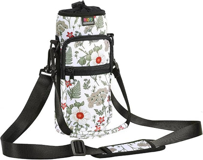 Nuovoware Water Bottle Carrier Bag,25oz/40oz/64oz Bottle Pouch Holder,Adjustable Shoulder Hand Strap 2 Pocket Sling Neoprene Sleeve Sports Accessories for Hiking Travelling Camping