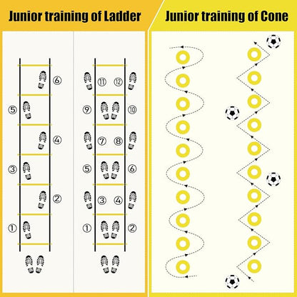 Agility Speed Training Equipment Set, Football Practise Set with 20ft Agility Ladder, 12 Cones, 4 Adjustable Hurdles, Jump Rope, for Basketball, Soccer Training, Football, Kids, Youth, Adults