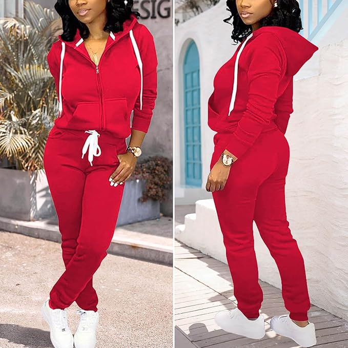 CLOCOR Track Suits for Women Set - Casual 2 Piece Outfits Sweatsuit Pocket Hoodies Long Sleeve with Patchwork Pants Set