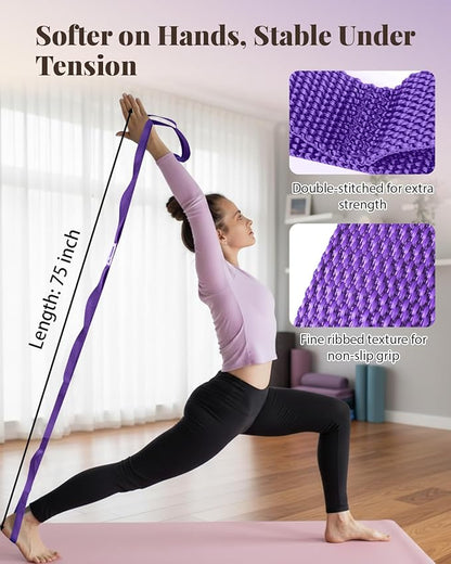 Trideer Stretching Strap with Loops & Leg Lifter, Non-Elastic PT-Style Physical Therapy Strap for Knee Replacement Rehab, Hamstring, Calf & Back Stretcher Mobility, Hip, Shoulder & Yoga