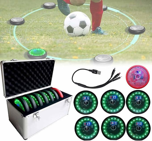 Reaction Training LED Lights, Reaction Training Light Kits with Organizing Box, 1 Main Control Light and 6 Training Lights, 15 M Control Distance, for Basketball, Fitness, Fighting, Football