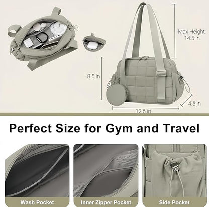 CAMTOP Mini Gym Bag for Women, Small Gym Tote Bag Puffy Quilted Sports Duffel Bag with Wet Compartment and Coin Purse Duffel Bags Dance Yoga Workout Bag for Gifts