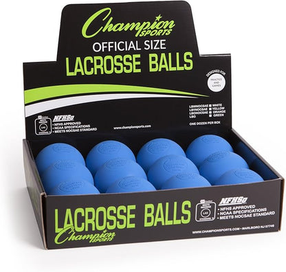 Champion Sports Lacrosse Balls – Official Size SEI Certified, Multi-Color Packs of 3, 6, or 12 for Practice & Games