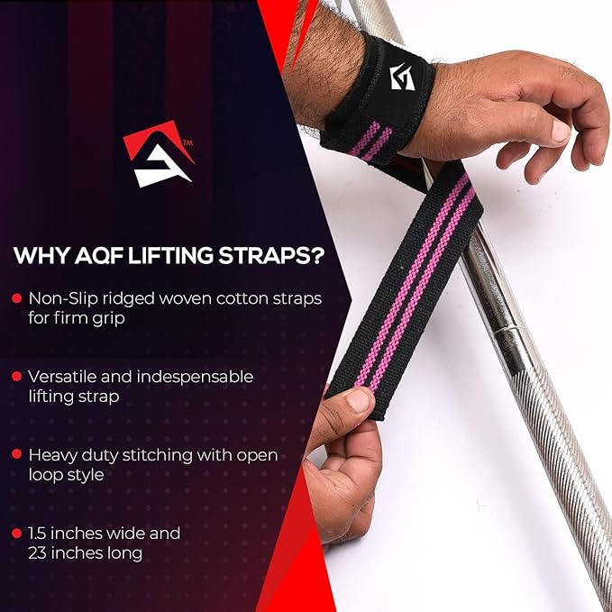 AQF Lifting Wrist Straps for Weightlifting, Powerlifting & Deadlifts – 23” Neoprene Padded Cotton Straps for Strength Training & Gym Workouts - Maximum Grip Support for Men & Women