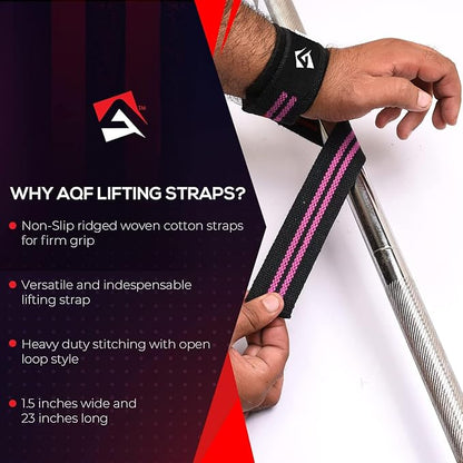 AQF Lifting Wrist Straps for Weightlifting, Powerlifting & Deadlifts – 23” Neoprene Padded Cotton Straps for Strength Training & Gym Workouts - Maximum Grip Support for Men & Women