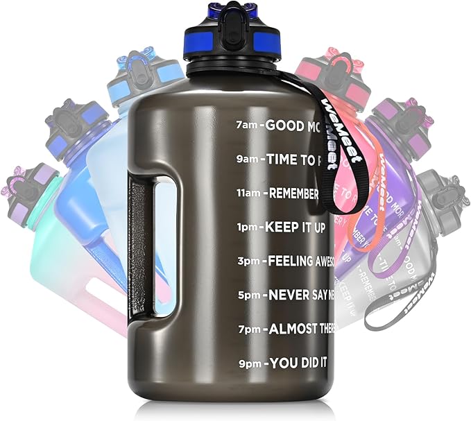 128oz Water Bottle with Time Marker, BPA Free, 1 Gallon Motivational Sports Water Bottle with Straw, for Sports, Outdoor Activities, Fitness Enthusiasts (Black)