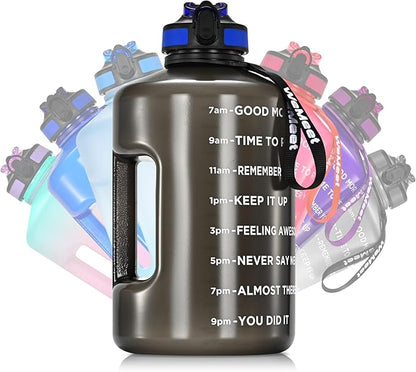 128oz Water Bottle with Time Marker, BPA Free, 1 Gallon Motivational Sports Water Bottle with Straw, for Sports, Outdoor Activities, Fitness Enthusiasts (Black)