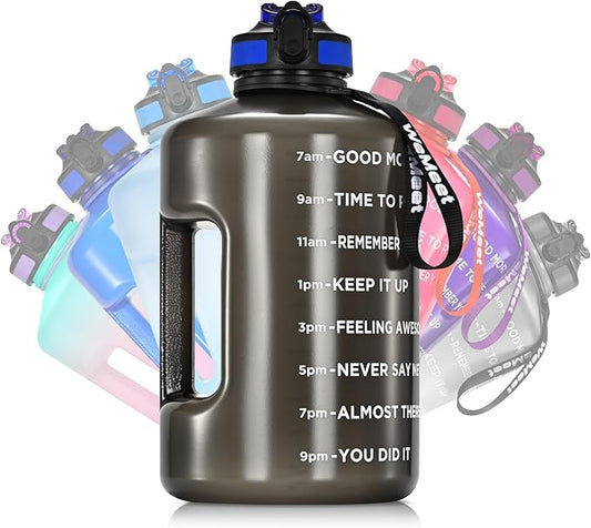 128oz Water Bottle with Time Marker, BPA Free, 1 Gallon Motivational Sports Water Bottle with Straw, for Sports, Outdoor Activities, Fitness Enthusiasts (Black)