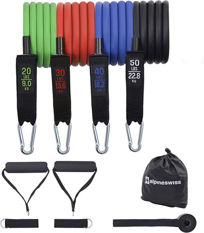 Alpine Swiss Exercise Resistance Bands Set with Handles, Door Anchor, Ankle Straps and Carry Bag for Men and Women