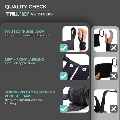 PULLUP & DIP Wrist Wraps, Professional Wrist Support for Weightlifting, Calisthenics, Bodybuilding & Strength Training, Stabilizing & Protective for Women & Men, No More Wrist Pain