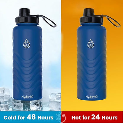 24oz Stainless Steel Insulated Water Bottle, 48H Ice Cold & 24H Hot, Leak-Proof Wide Mouth Lids (Straw & Spout), BPA-Free Bottles, Mens Water Bottle for Gym, Hiking, Travel - Blue